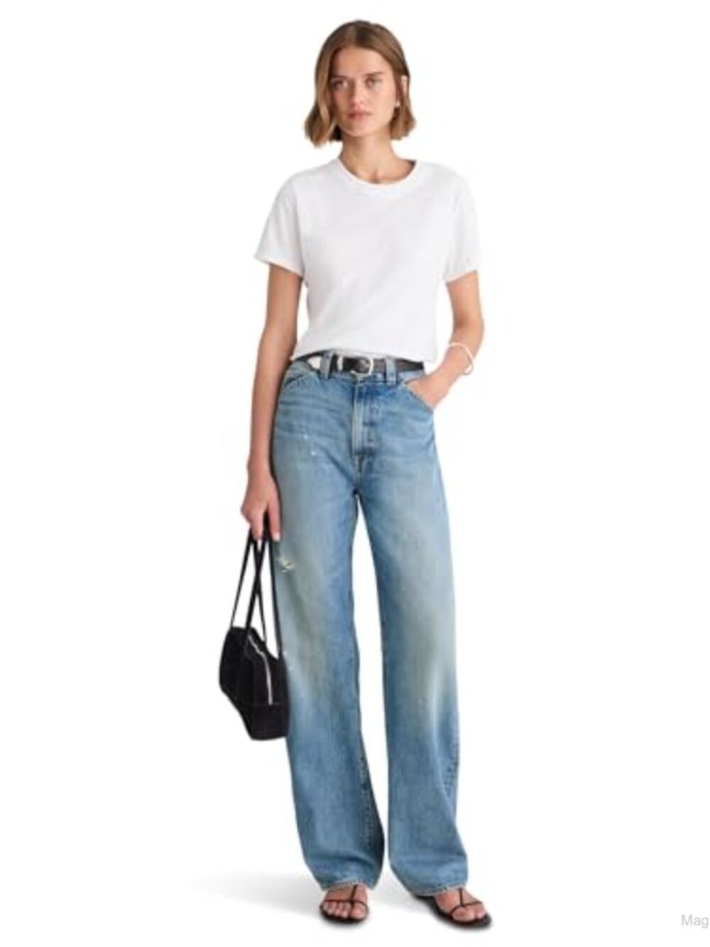 High Rise Wide Leg Balloon Jeans, 100% Cotton, Relaxed Fit, Five Pocket